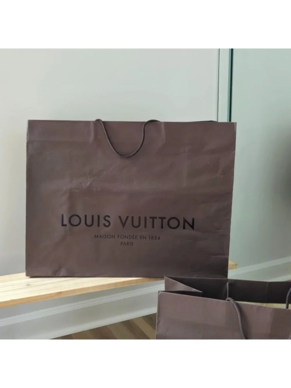 2 Vintage Authentic Louis Vuitton Paper Bags Shopping Totes Brown 2008